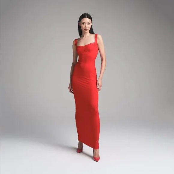 SKIMS Dresses & Skirts - soft lounge lace tank dress cherry skimd